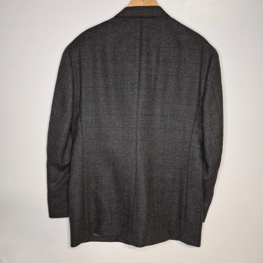 Tommy‎ Hilfiger Blazer Mens 43R Gray Wool 3-Button Windowpane Plaid Sport Coat